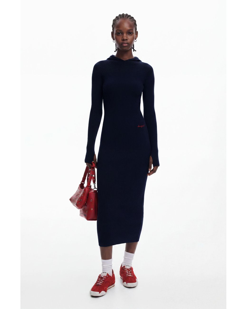 Desigual Blue Fitted Dress With Hood