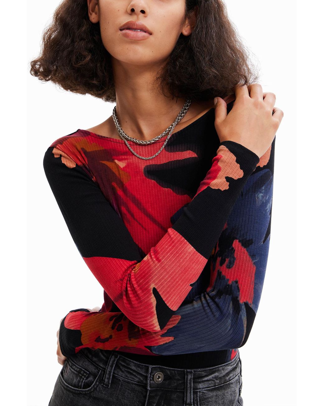 Desigual Red Floral Slim Body, Viscose