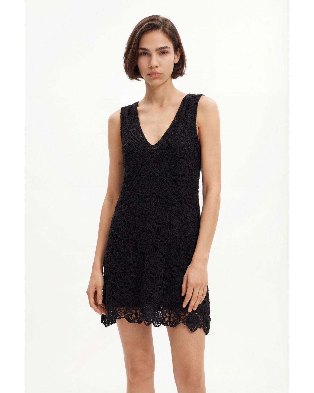 Desigual Black Crochet Short Dress, Cotton