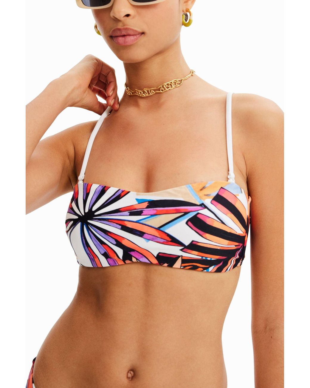 Desigual Pink Tropical Bandeau Bikini Top
