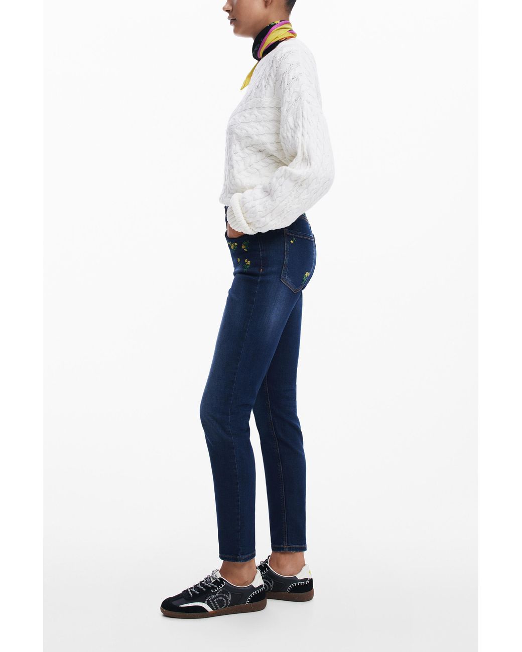 Desigual Blue Floral Waist Denim Pants