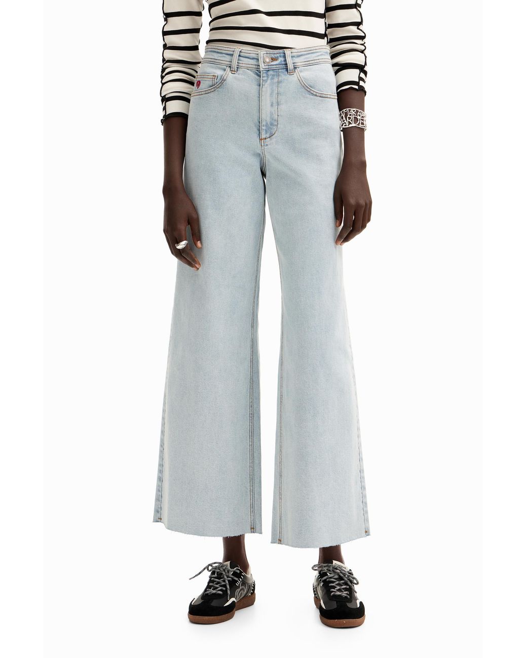 Desigual White Cropped Culotte Jeans, Cotton