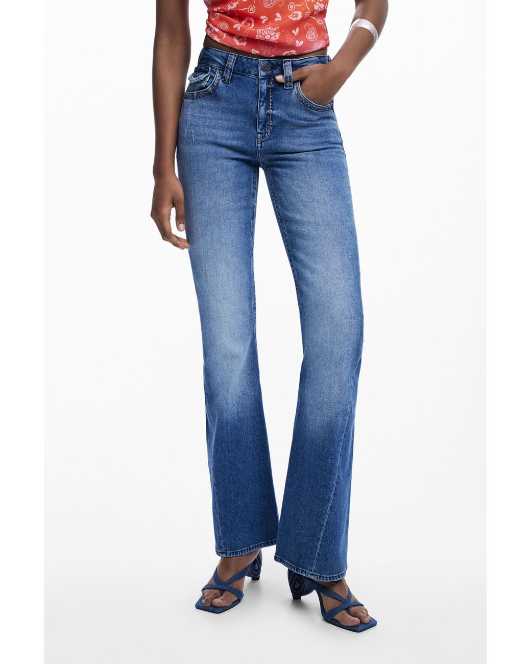 Desigual Flared Jeans With Twisted Seam, Cotton