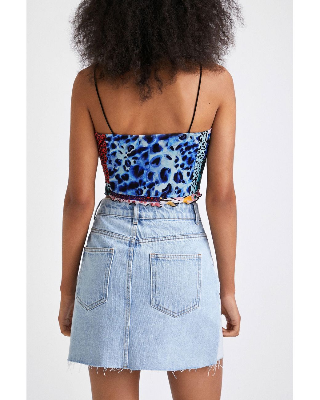 Desigual Blue Patchwork Crop Top, Polyester