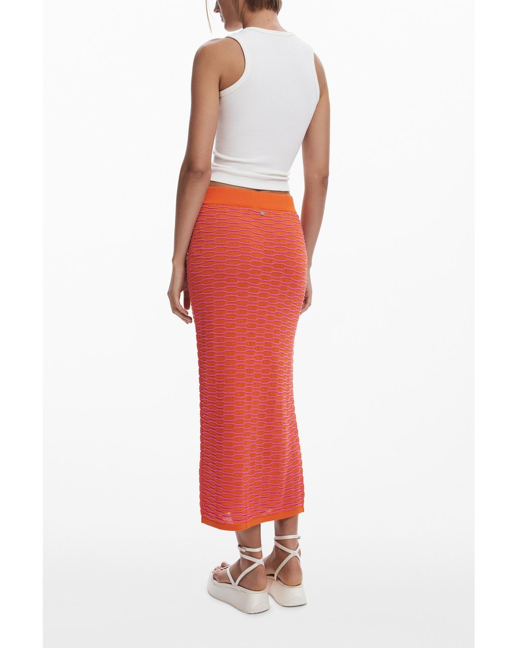 Desigual Red Wave Texture Midi Skirt