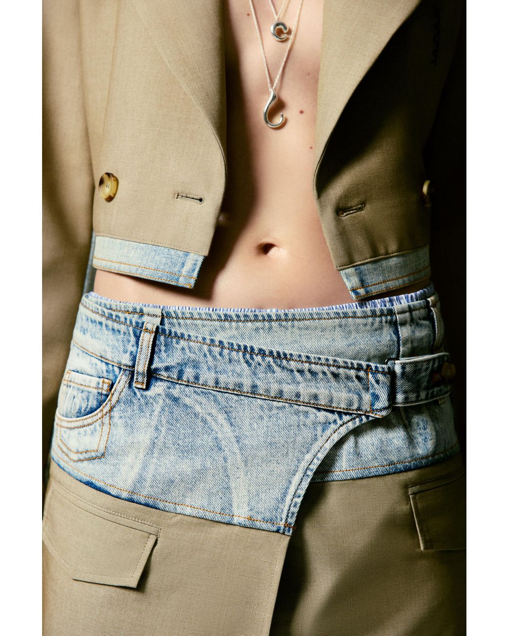 Desigual Black Crop Blazer With Two Materials