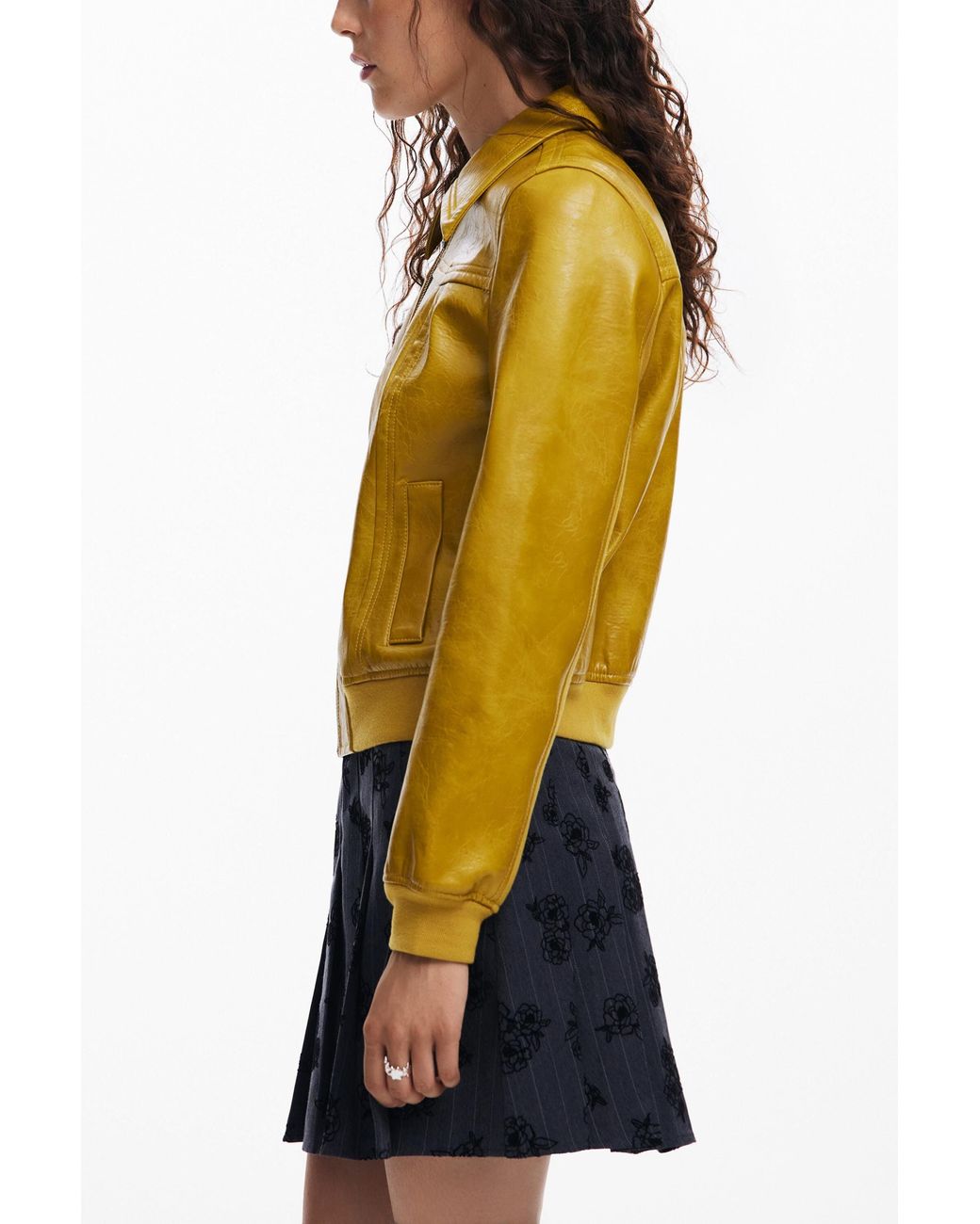 Desigual Yellow Faux Leather Biker Jacket