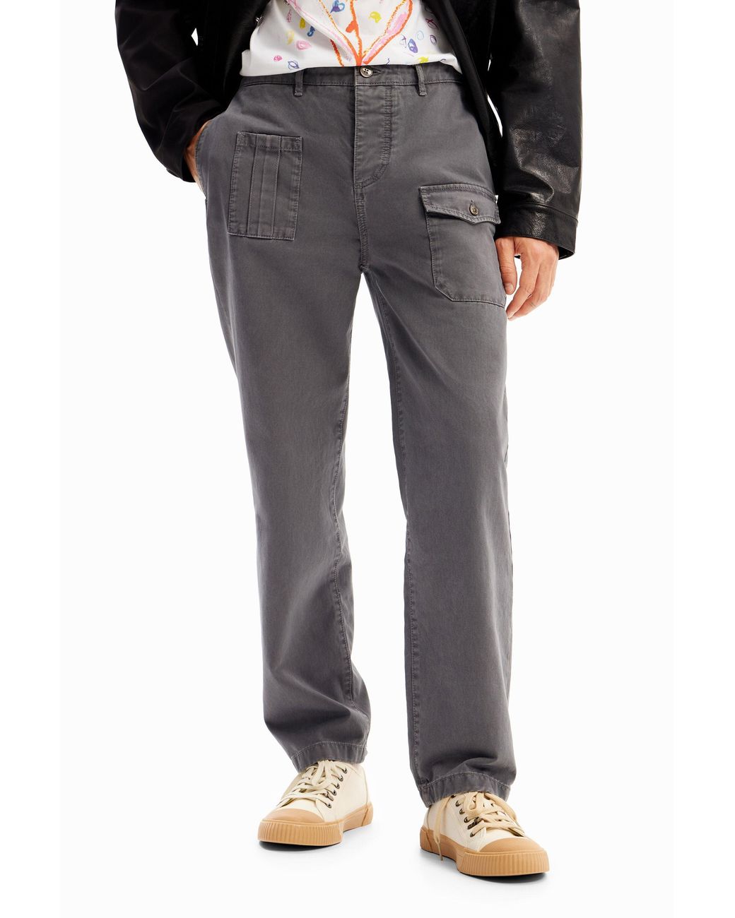 Desigual Gray Straight Cargo Trousers, Cotton for men