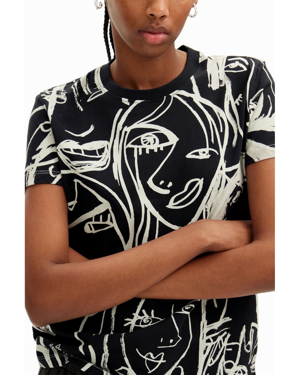 Desigual Black Contrasting Face T-Shirt, Cotton
