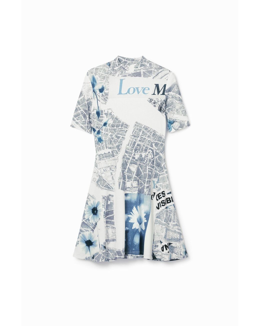 Desigual Blue Short Map Skater Dress, Viscose