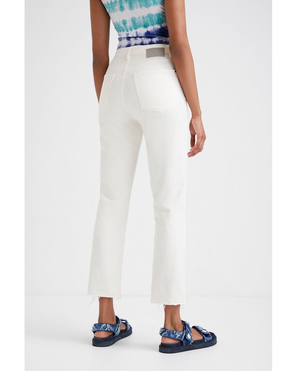 Desigual White Straight Cropped Jeans, Cotton