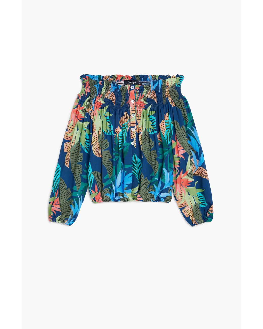 Desigual Blue Printed Blouse With Boat Neckline, Viscose