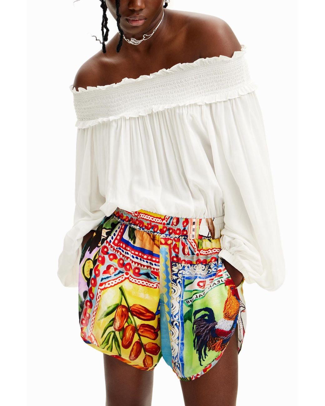 Desigual White Stella Jean Tutti Frutti Romper, Viscose