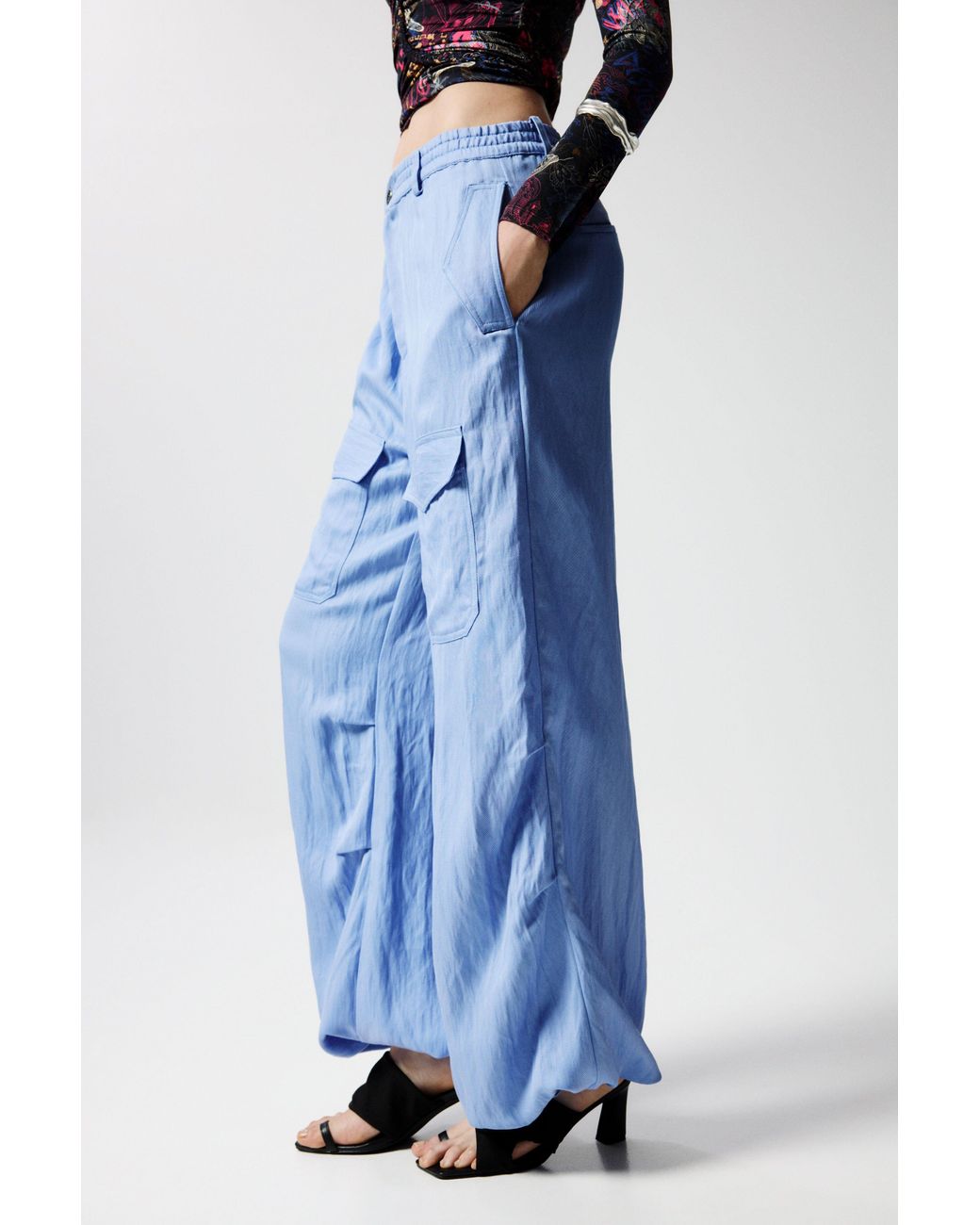 Desigual Blue Cargo Pants With Pockets, Lyocell