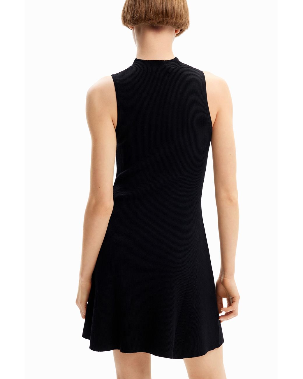 Desigual Black Short Ribbed Skater Dress