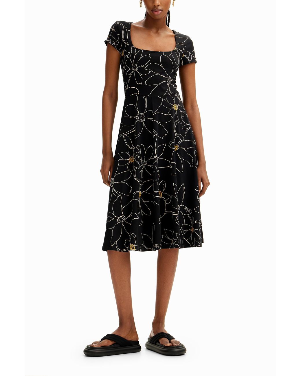 Desigual Black Arty Floral Dress, Cotton