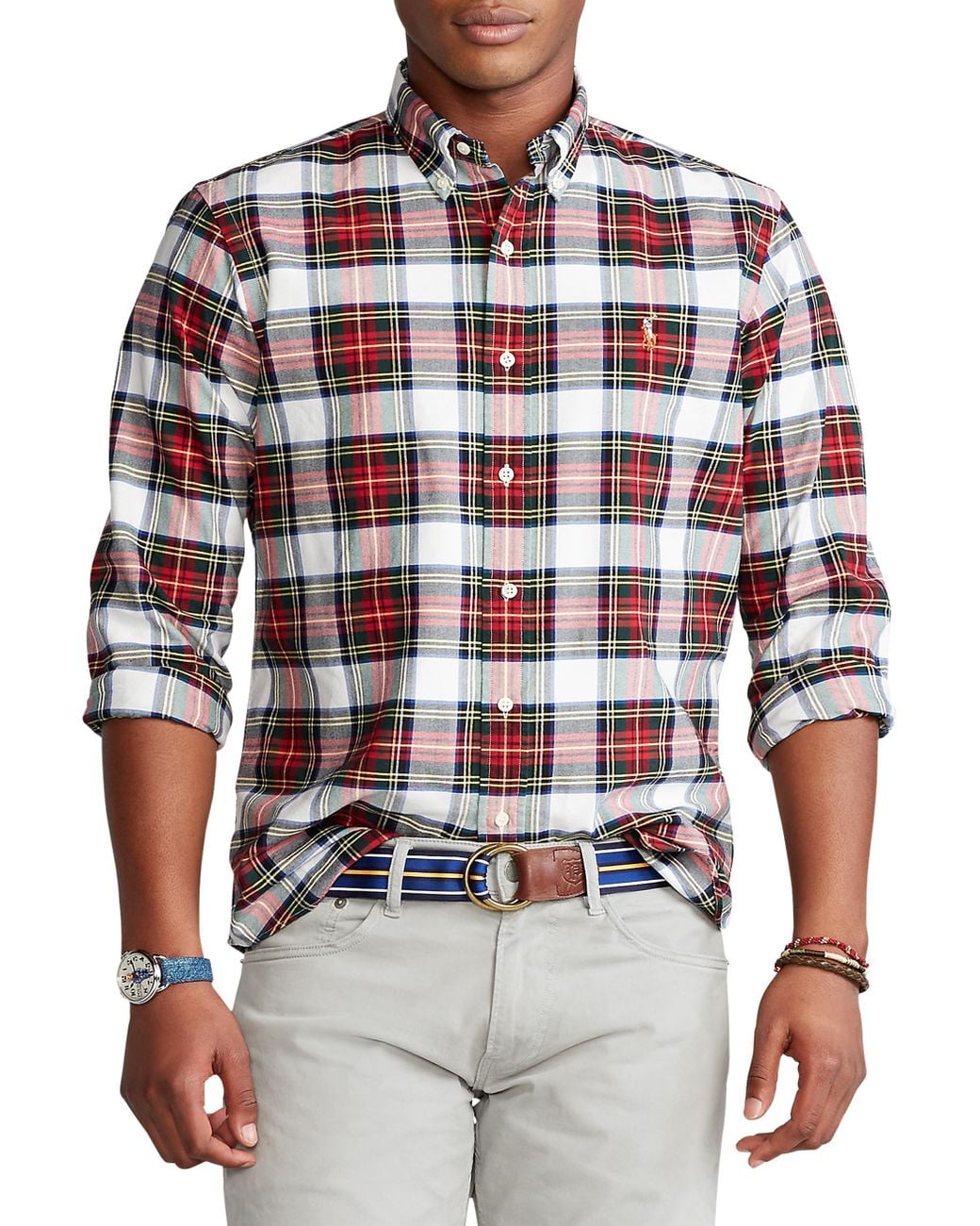 Polo Ralph Lauren Big & Tall Tartan Plaid Oxford Sport Shirt in White
