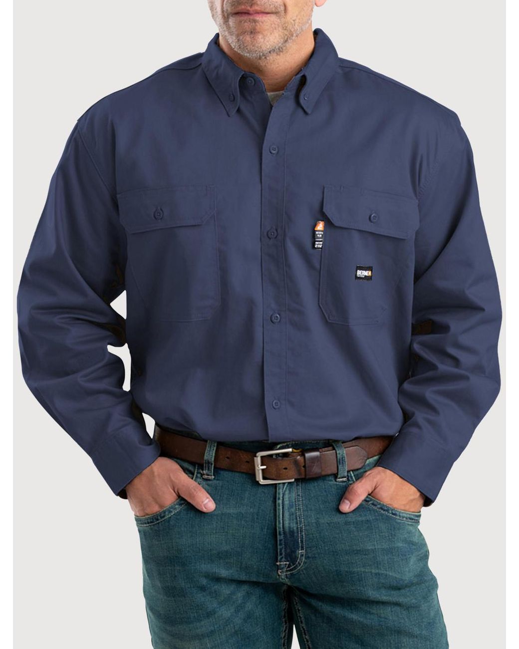 Bernè Blue Big & Tall Flame-Resistant Button Down Workshirt for men