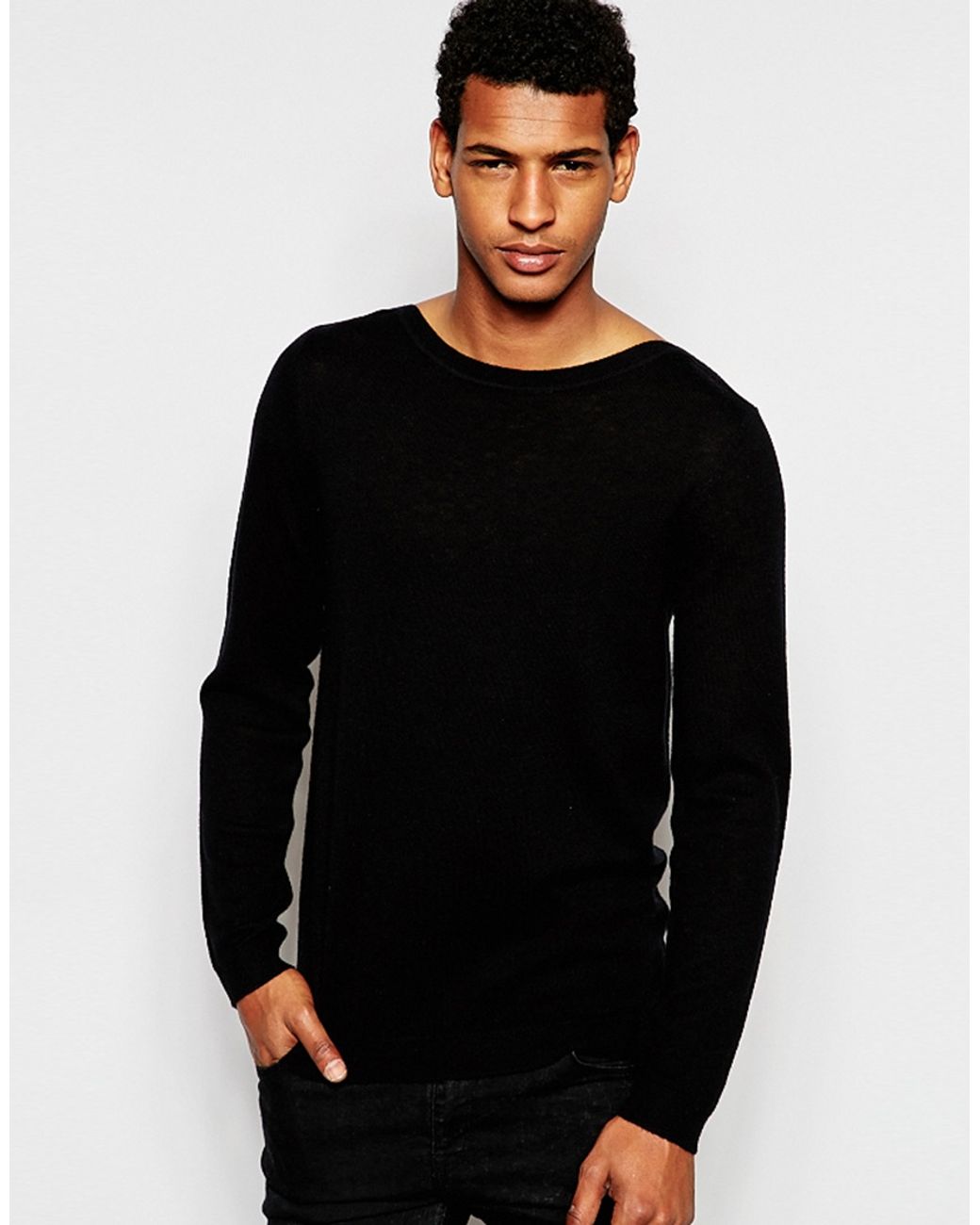 ASOS Merino Boat Neck Sweater in Black for Men | Lyst