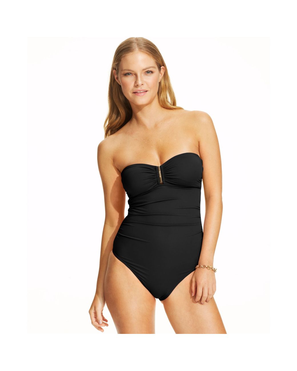 Calvin Klein Strapless Bandeau Onepiece Swimsuit in Black