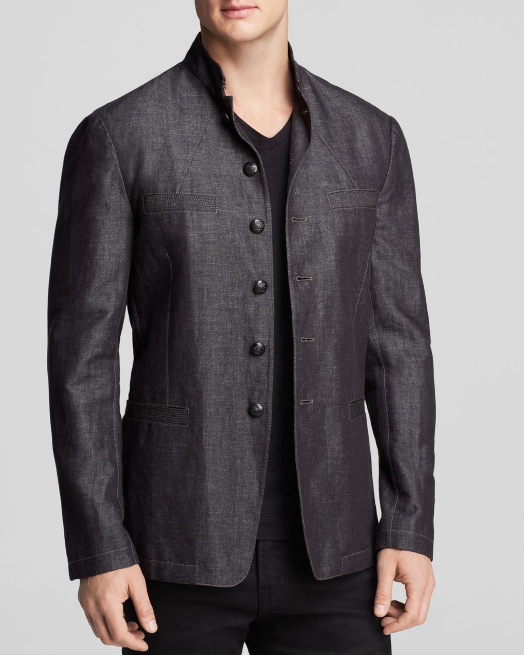 John Varvatos Banded Collar Jacket in Gray for Men Lyst