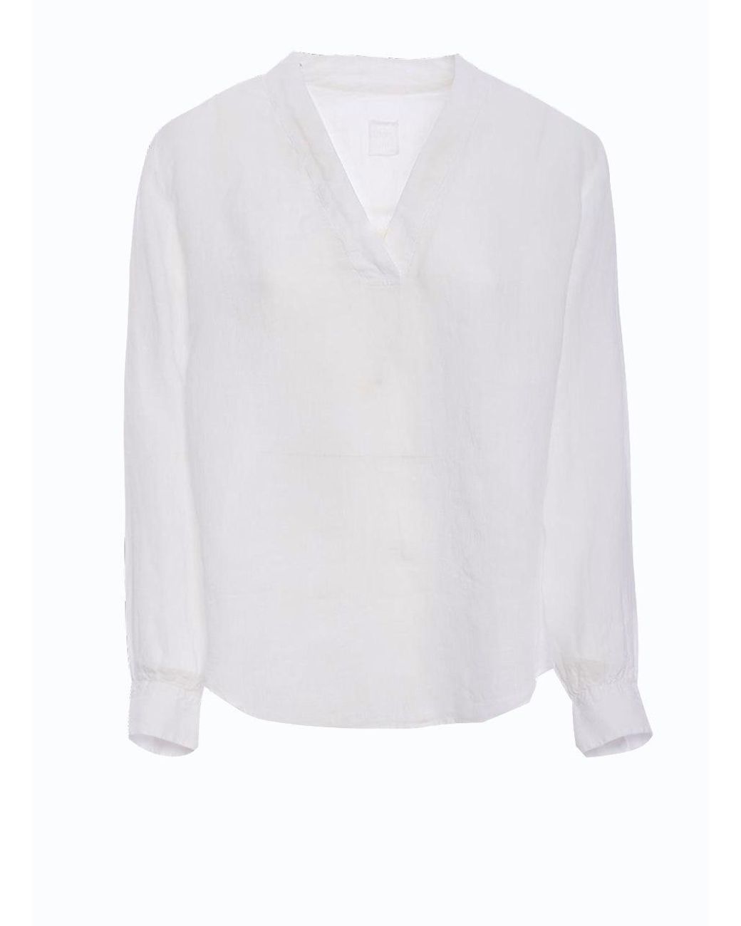 120% Lino Leinen Bluse Weiß Mit V-ausschnitt in White | Lyst