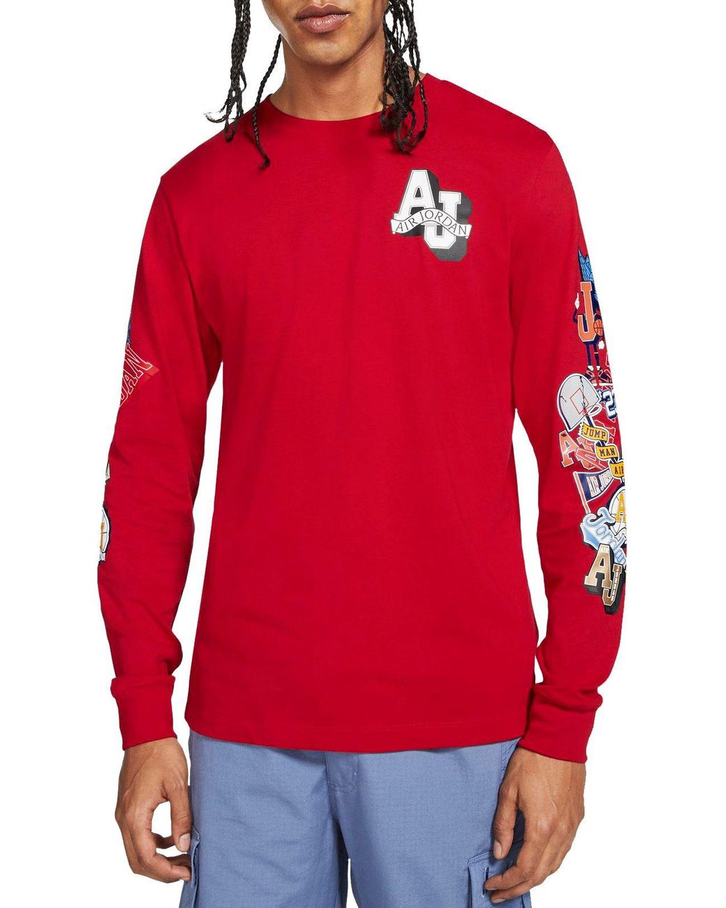 Nike Cotton Varsity Long Sleeve Shirt in Red for Men - Lyst