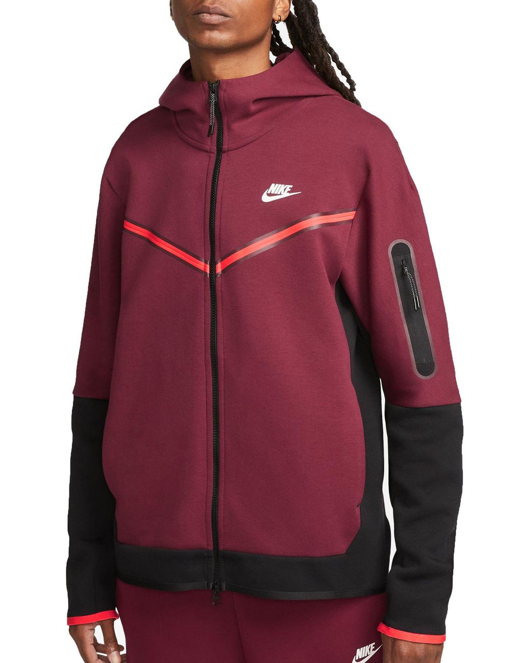 Nike Sportswear Tech Fleece Full Zip Hoodie in Red for Men | Lyst