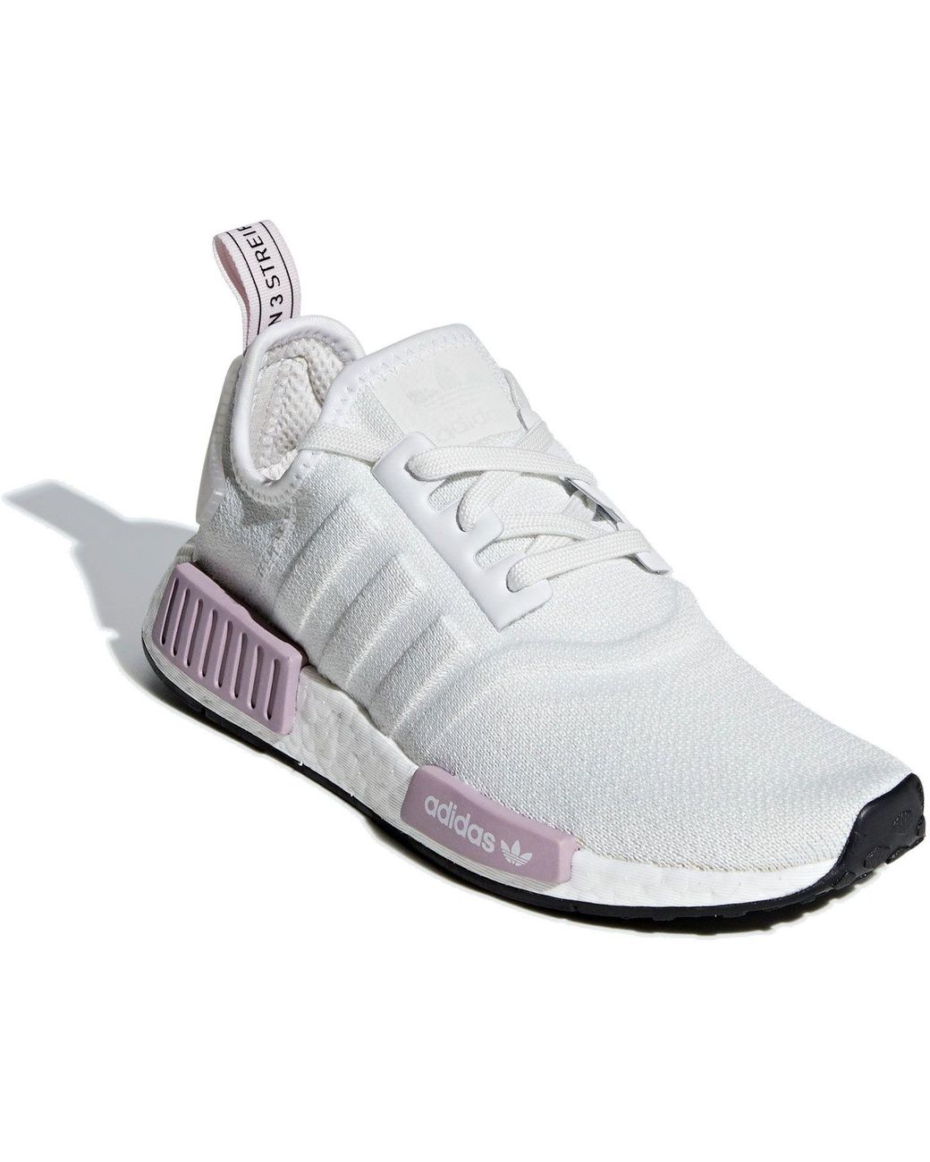 white nmds with purple