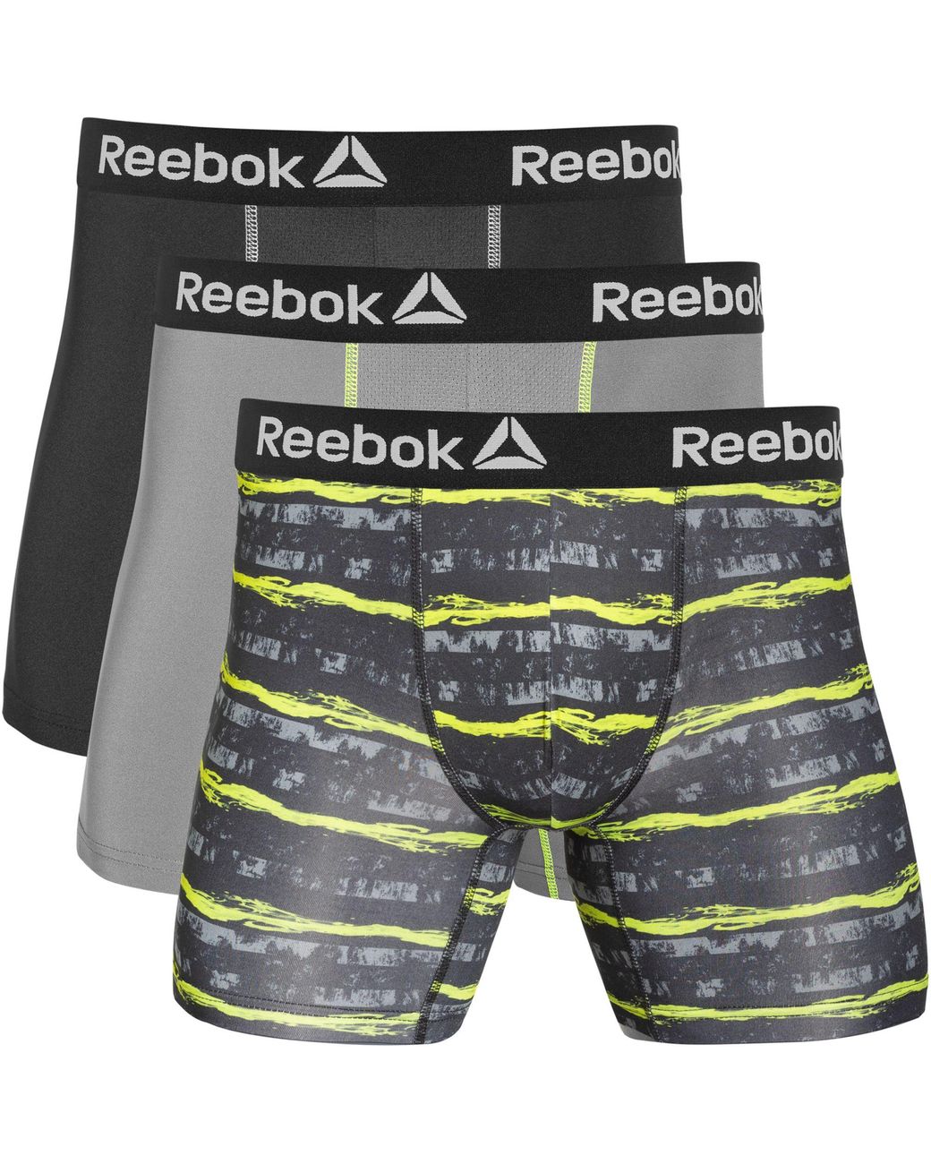 Reebok Performance 6'' Boxer Briefs – 3 Pack in Black/Neon Lime (Black ...