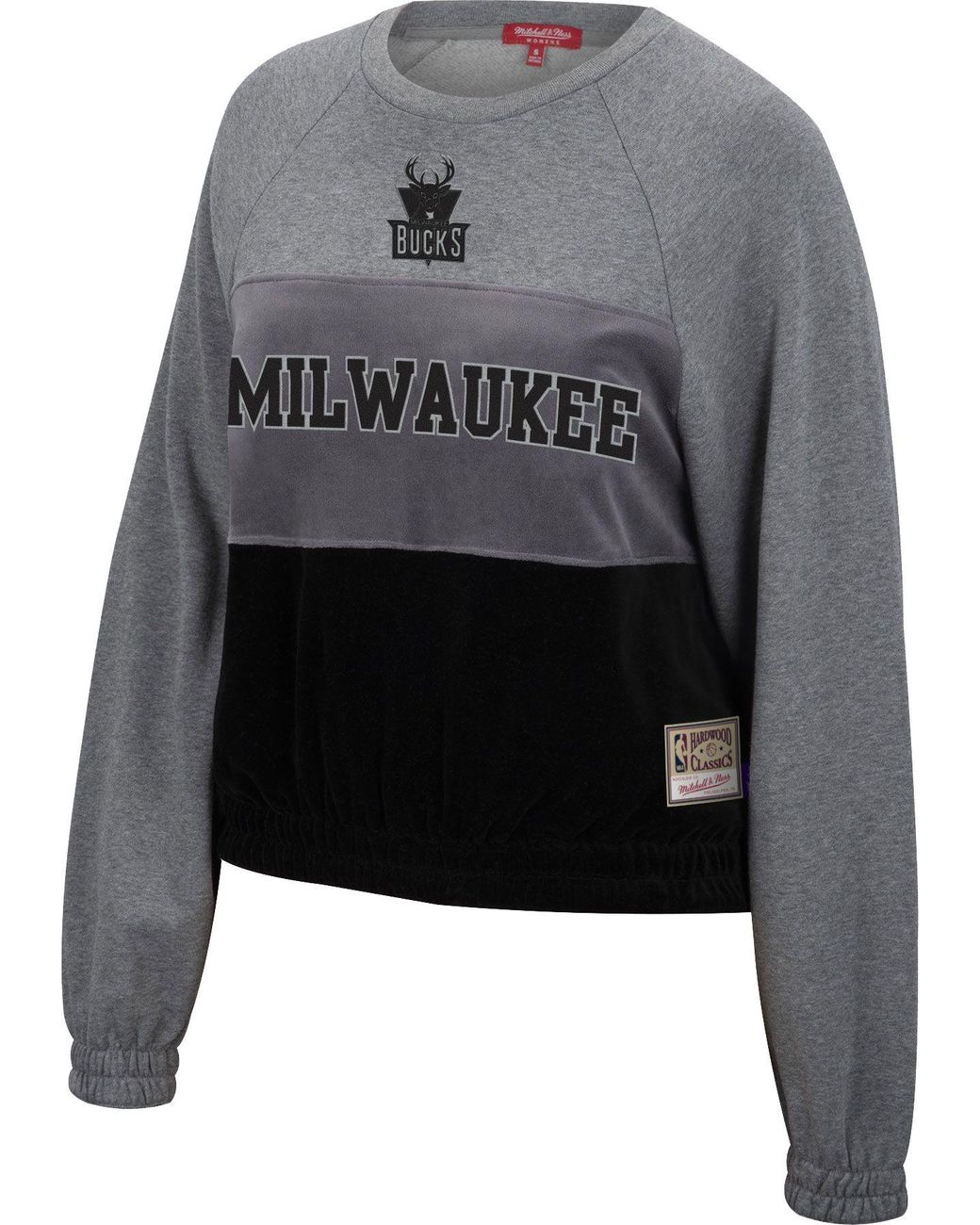 Mitchell & Ness Milwaukee Bucks Grey Hardwood Classics Velour Pullover Crew-neck Sweatshirt in