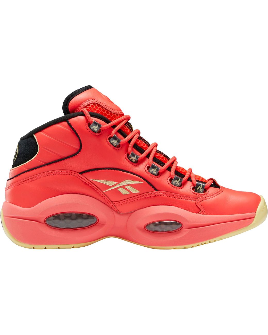 Reebok Leather Question Mid Basketball Shoes in Red/Black/Yellow (Red ...