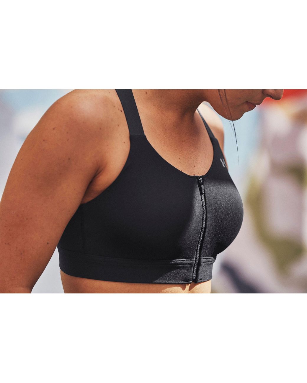 Under Armour Eclipse Zip Front High Impact Sports Bra In Black Lyst