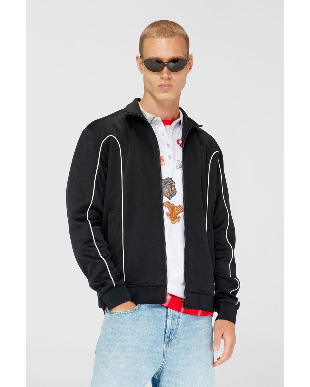 DIESEL Blue Sweat Fabric Track Jacket With Contrast Piping for men
