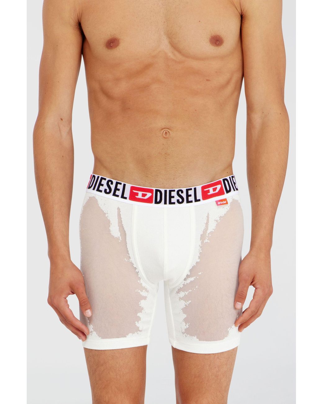 DIESEL White Boxer Briefs With Sheer Devoré Effect for men