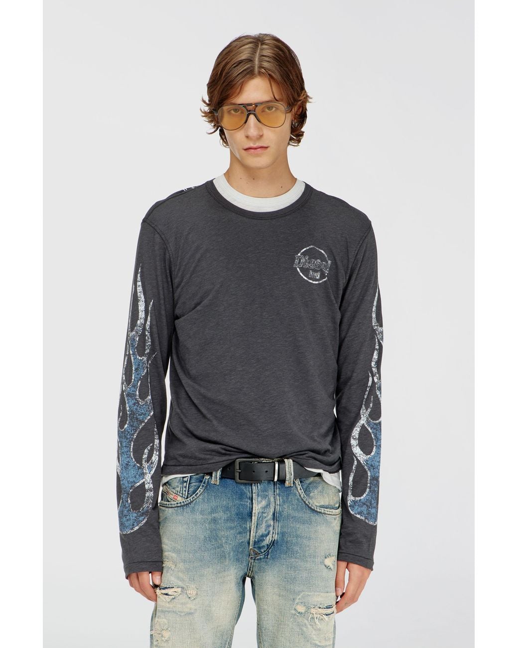 DIESEL Gray Long-Sleeve T-Shirt for men