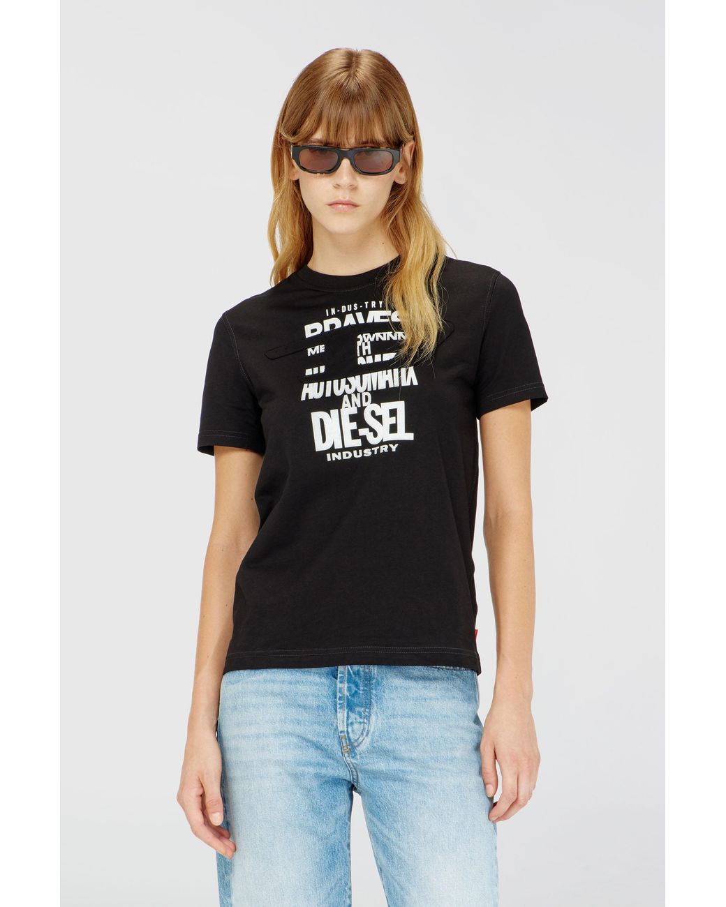 DIESEL Black Cotton T-Shirt With Graphic Print