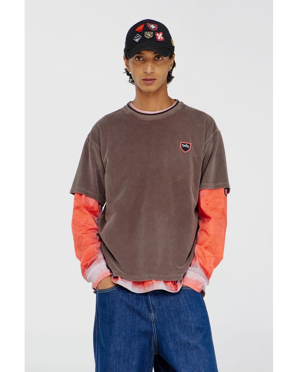 DIESEL Red Chenille T-Shirt With Shield Patch for men