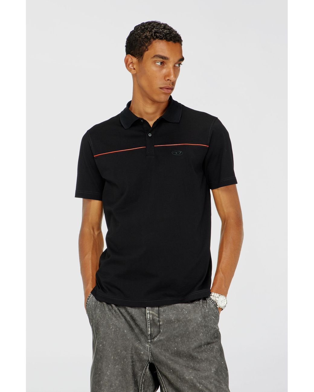 DIESEL Black Polo Shirt With Contrast Piping for men