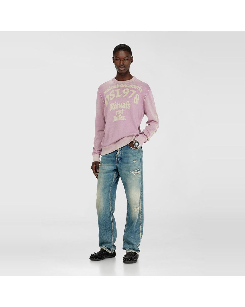 DIESEL Pink Treated Cotton Jumper With Slogan for men
