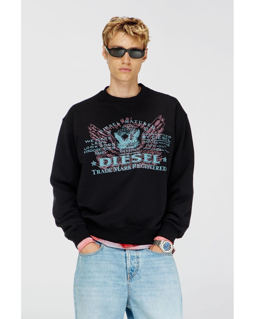 DIESEL Black Cotton Sweatshirt With Graphic Print for men