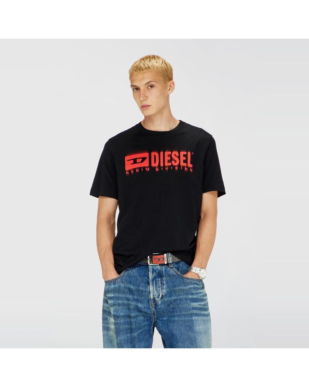 DIESEL Black T-Shirt With Blurry Logo for men