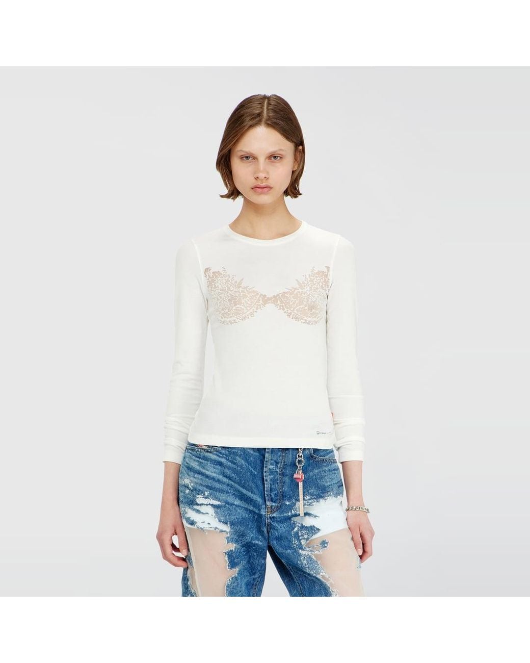 DIESEL White Top With Devoré Lace Effect