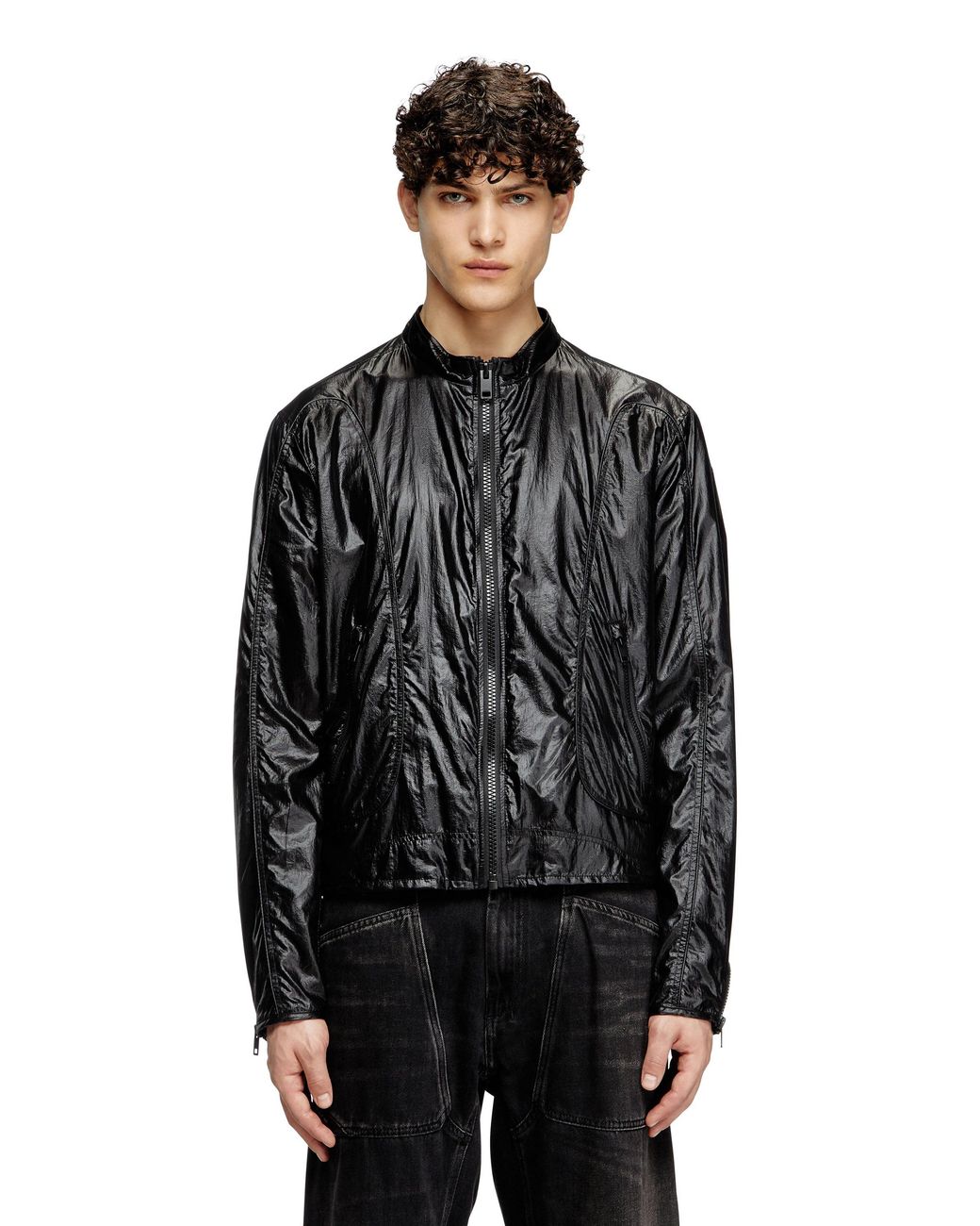 DIESEL Black Biker Jacket for men