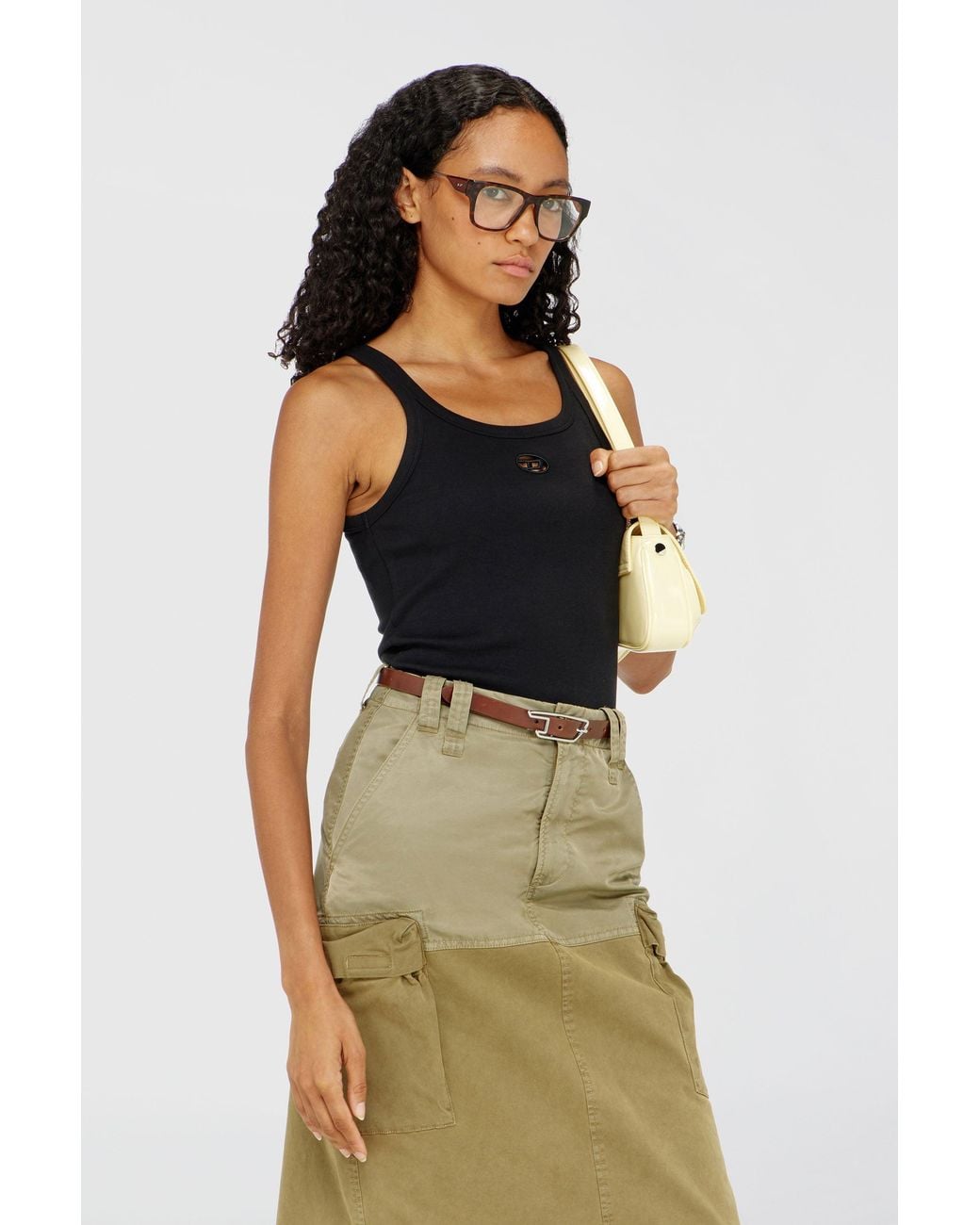 DIESEL Black Slim Tank Top With Laser-Cut Oval D