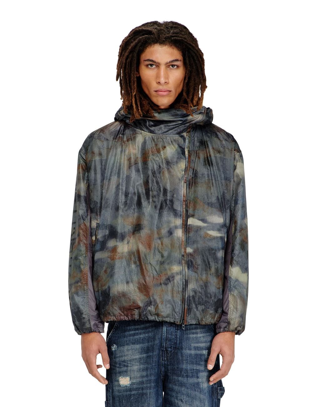 DIESEL Gray Windbreaker With Abstract Print for men
