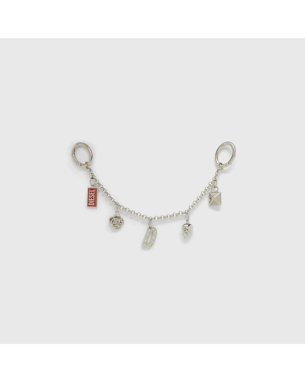 DIESEL White Metal Chain Charm With Iconic Pendants