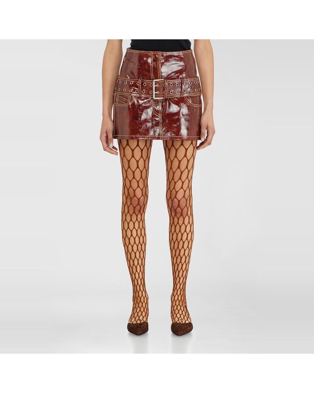 DIESEL Orange Patent-Leather Miniskirt With Belt