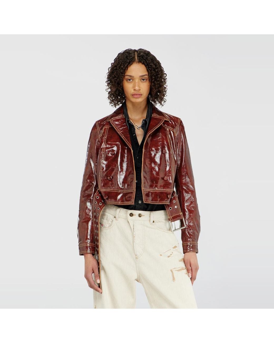 DIESEL Red Patent-Leather Jacket With Large Belt