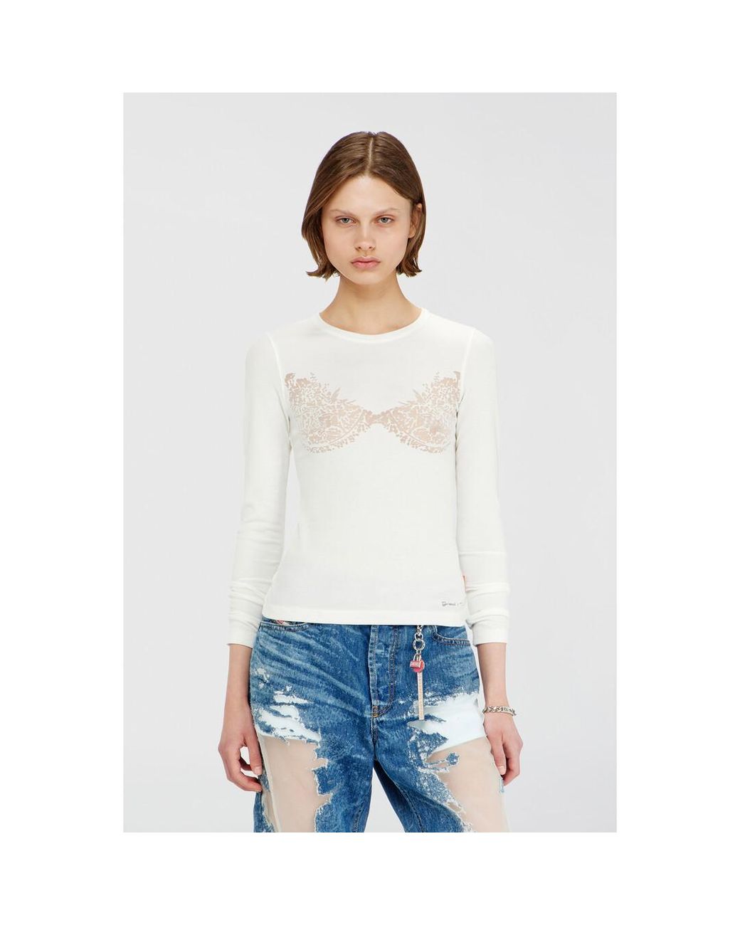 DIESEL White Top Mit Devoré-Spitze-Effekt